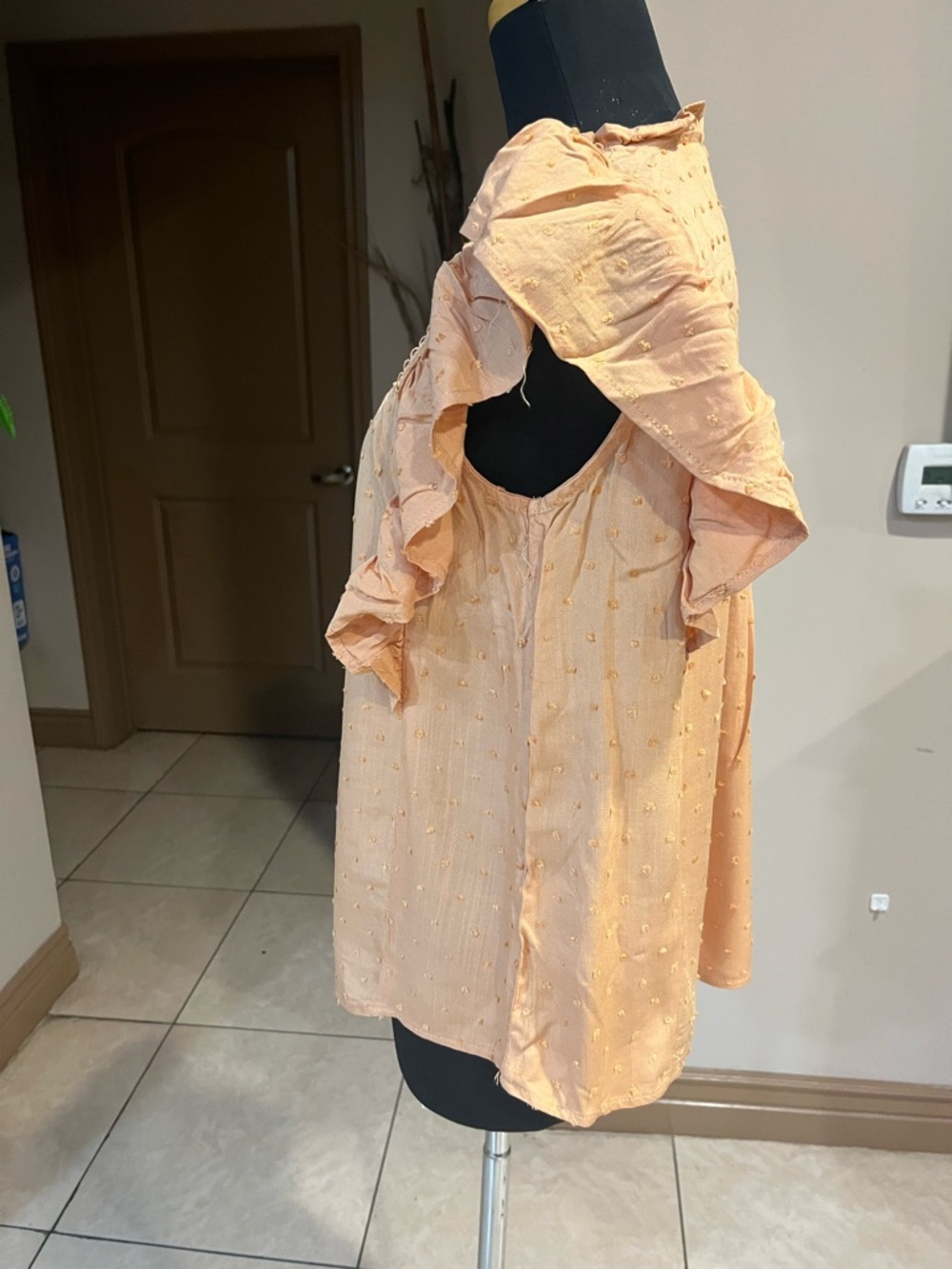 mine Peach Ruffle-Sleeve Swiss Dot Blouse - Picture 3 of 5